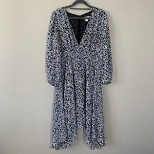 Nordstrom Signature dark spring florals long sleeve high low flowy prairie dress